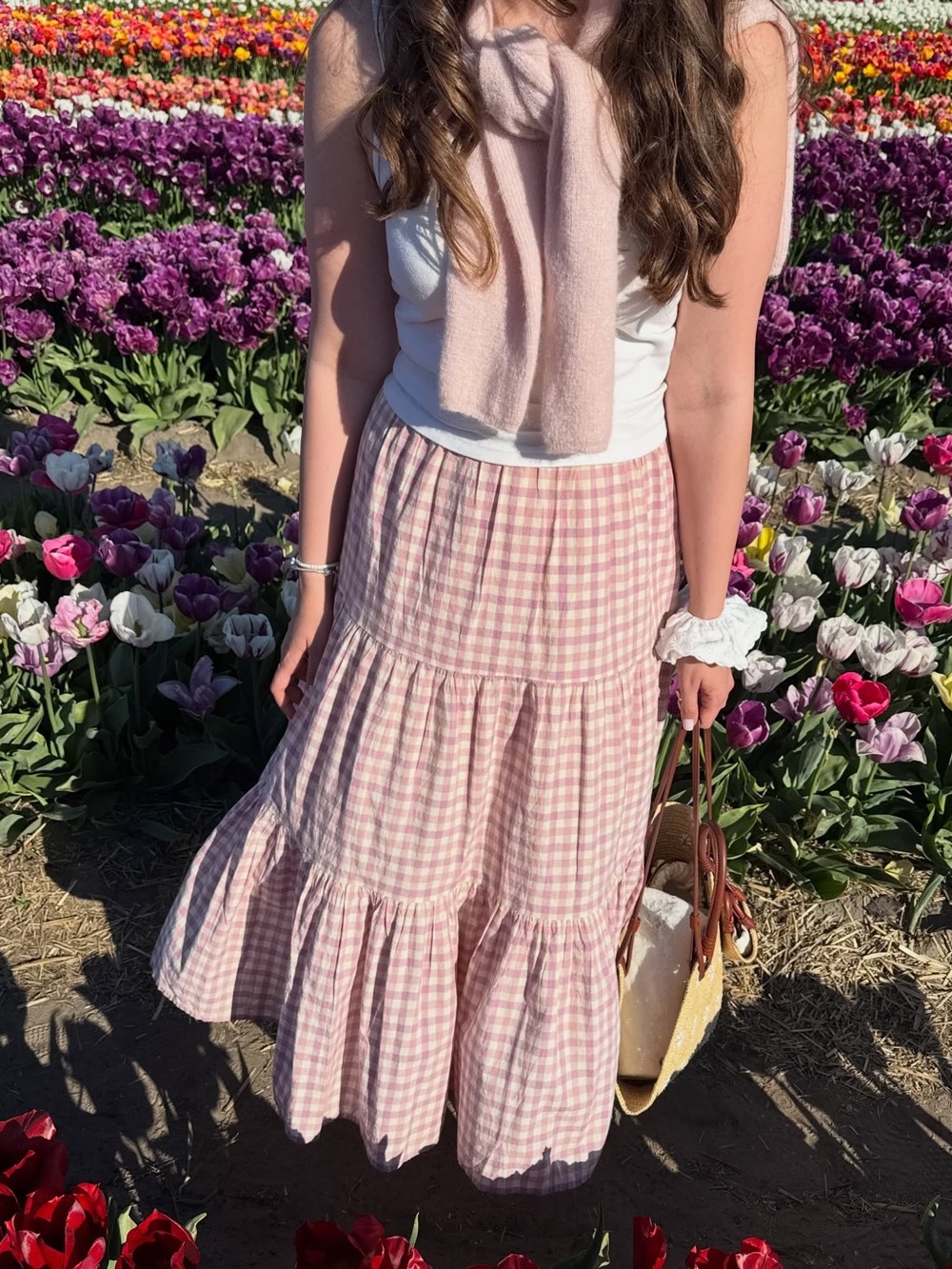 Sézane Sakura Skirt in Pink Checked Print FR 38 / US 6 - Picture 16 of 16